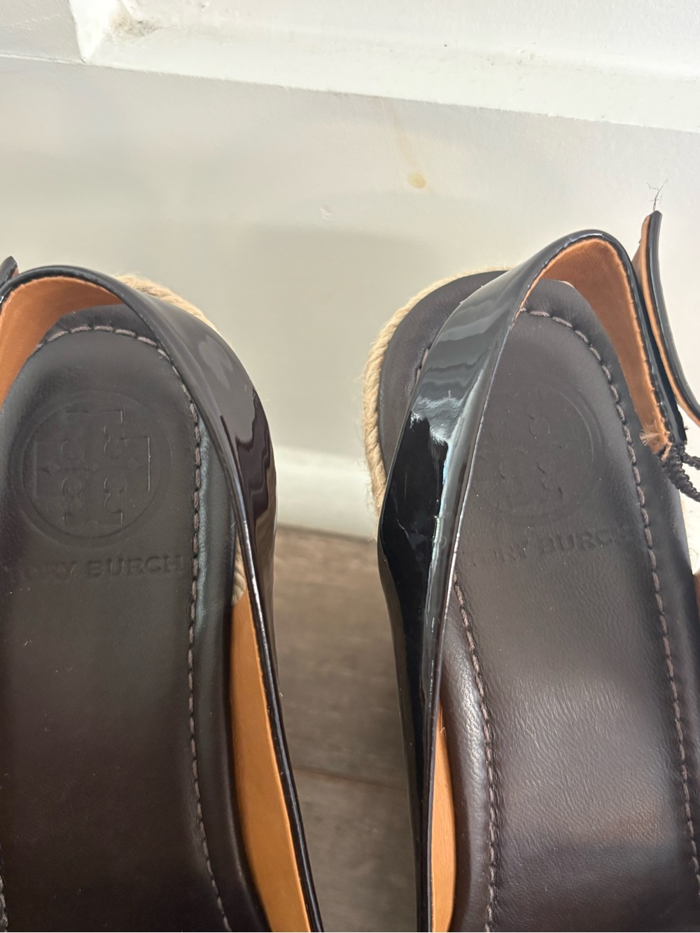 Tory Burch Black Patent Espadrille Wedge Slingbacks - Picture 8 of 8